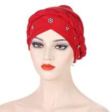 European And American Style Milk Silk Solid Color Studded Braid Bandana Headscarf Cap For Spring And Autumn