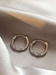 1 Pair Of Simple French-Style Light Luxury Twisted Diamond-Set Circle Earrings - Antique Silver - View 2