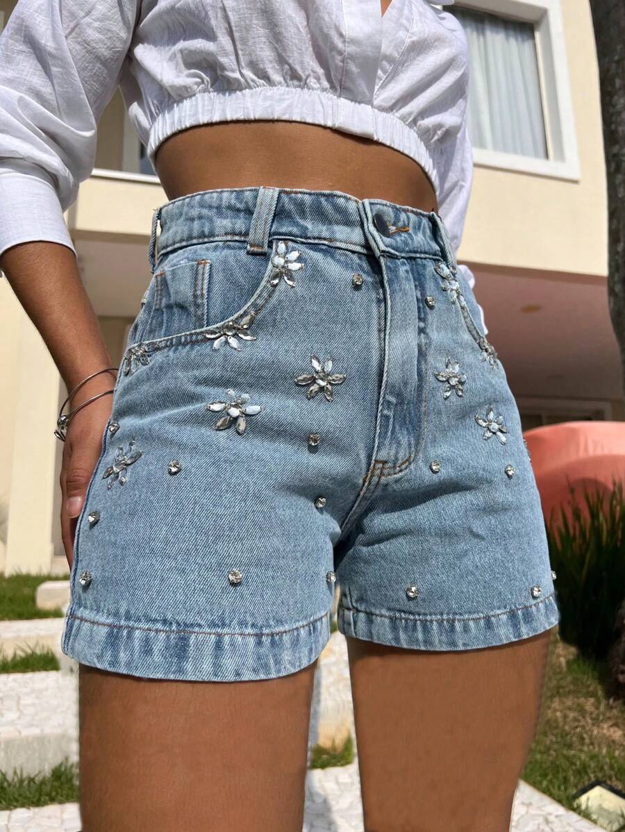 Women Denim Shorts - Medium Wash - View 1