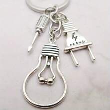 1pc Screwdriver, Light Bulb, Electrician Maintenance Tool Keychain For Men, Backpack Pendant Accessories For Father Grandpa Car Accessories Bag Charm Backpack For School Letter