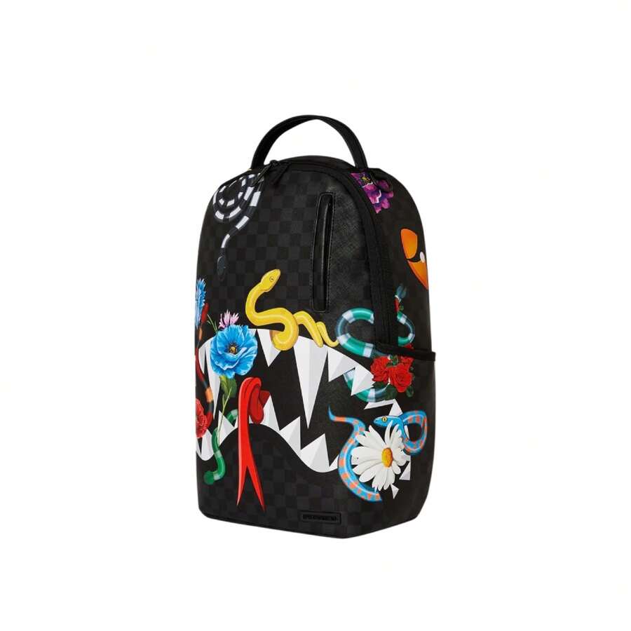 Sprayground Jardin D'Eden Backpack Black Checker Flowers Snakes 910B4754NSZ Back To School School Bag For Books - Black - View 1
