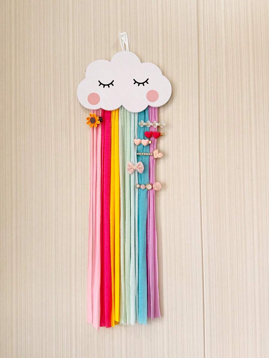1PC Smiling Face Rainbow White Cloud Hanging Decor Small Home Decoration For Bedroom Hair Clip Storage Wall Decoration Hair Clips Makeup Organizer Valentine's Day Valentines - Multicolor - View 1