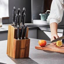 Universal Knife Holder, Acacia Wood Knife Block Without Knives, Two-Tier Knife Storage Stand With PP Brush, Extra Large Multifunctional Wooden Knife Organizer, Knife Rack For Kitchen Counter