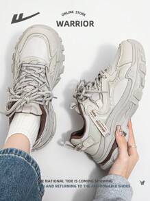 WARRIOR 1 Đôi Giày Đế Bằng Nhẹ Phong Cách Thể Thao Cho Nữ, Dây Buộc Phía Trước Chất Liệu PU Giảm Xóc Giày Thể Thao Thường Ngày Ngoài Trời Thấp Gót - Xám - Xem 4