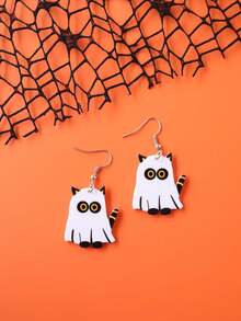 1 对万圣节亚克力南瓜可爱鬼猫耳环三重鬼卡通搞笑创意个性耳饰耳坠 - 貓咪幽靈 - 查看 2