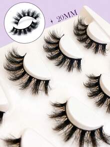4 pares de pestañas peludas Volumen grueso largo y dramático, pestañas postizas de imitación de visón natural - Pestañas Fluffy - Ver 3