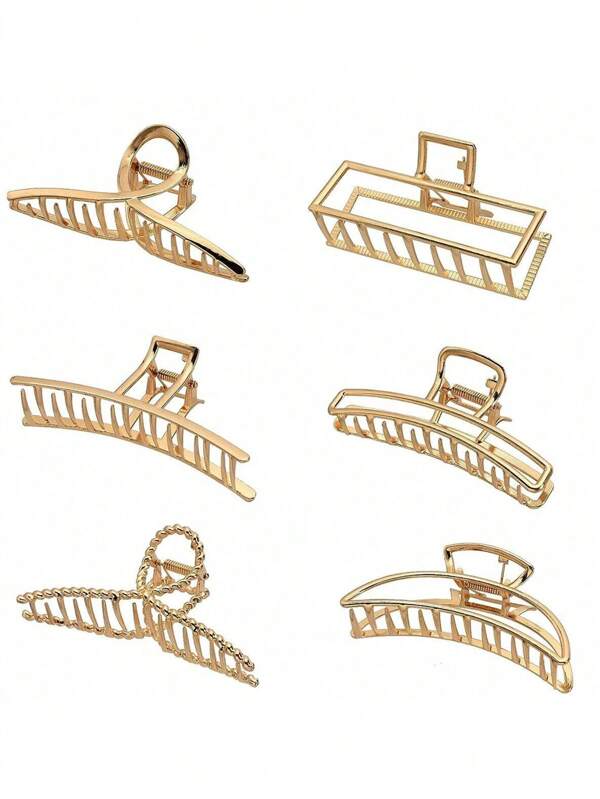 6 Pcs Large Size Metal Hair Clips - 4 Inch (About 10.2 Cm) Golden Hair Clip, Suitable For Women And Thin Hair Perfect Snap Hair Clips, Strong Hold For Thick Hair, Stylish Hair Accessory (Style 1),Gold Head Piece,Hair Accessories,Hair Claw,Claw Clips,Hair Clutch,Hair Jaw Clip, Casual