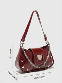 ROMWE Grunge Punk 三肩带 Y2K 风格女包，采用防溅设计，可作为手提包、单肩包或斜挎包携带。时尚休闲 PU 皮革心形包，适合女士、女孩、学生、年轻上班族、白领和商务旅行。，时尚勃艮第包 - 酒紅色 - 查看 2