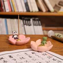 1入櫻花香爐創意香插盤，日式手工藝禪修裝飾家居擺件 - 彩色 - 查看 4
