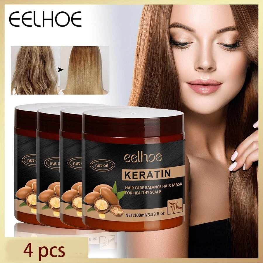 4pcs EELHOE Nut Keratin Hair Mask For Soothing, Smoothing, Moisturizing, Repairing, And Moisturizing Hair, As Well As Nourishing Hair Mask For Erectile And Dry Hair