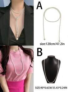 1PC Double-Layered Fashionable Long Necklace - Beige - View 10