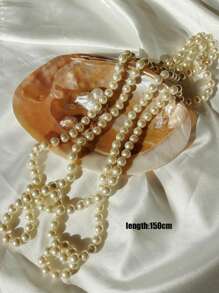 1PC Double-Layered Fashionable Long Necklace - Beige - View 6