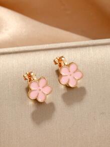 Fashionable New Alloy 5-Petal Oily Flower Petals Clip On Earrings, Lovely Flower Clip-On Earrings For Pierced Ears