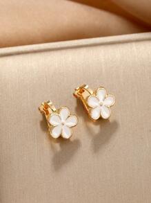 Fashionable New Alloy 5-Petal Oily Flower Petals Clip On Earrings, Lovely Flower Clip-On Earrings For Pierced Ears