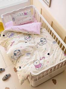 3 pièces Ensemble de literie, Housse de couette imprimée animaux de bande dessinée, Convient pour la sieste en crèche/maternelle, Retour à l'école, Chambre d'enfant, Rose/Bleu/Vert, Applicable pour les garçons et les filles, Comprenant 1 housse de couette (47*59 pouces), 1 housse de matelas (23*53 pouces), 1 housse d'oreiller (11*19 pouces) (Sans rembourrage)
