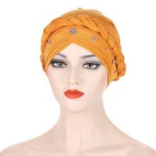 European And American Style Milk Silk Solid Color Studded Braid Bandana Headscarf Cap For Spring And Autumn