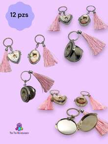 Paquete de 12 recuerdos de llaveros con espejo para primera comunión niño o niña, ideal para recuerdo primera comunión, recuerdos para fiesta, souvenir para fiesta - Rosa - Ver 3