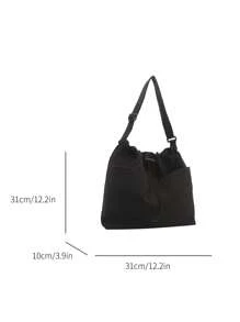 Ladies' Simple Bucket Crossbody Bag, Adjustable Shoulder Strap, Drawstring Closure, Solid Color, Casual Everyday Shoulder Bag, Street & Japanese Bag For Women