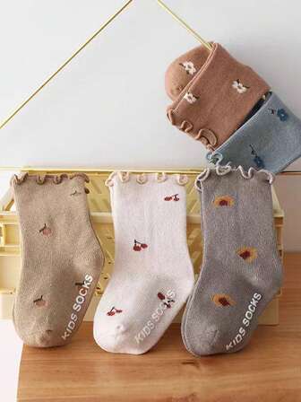 5 par Babystrumpor Vår Höst Prickade Anti-Slip strumpor med svampöron