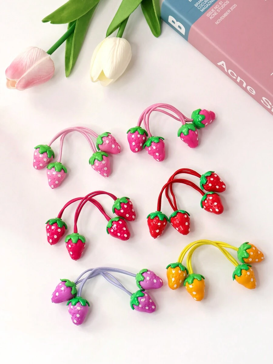 12 chiếc dây buộc tóc trang trí hình dâu tây cho bé gái, thích hợp để sử dụng hàng ngày. - Nhiều màu - Xem 1