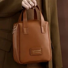 Vintage Large Capacity Makeup Bag, Multifunctional Cosmetic Pouch, Waterproof Portable Multi-Layer PU Leather Toiletry Organizer Bag With Handle - Multicolor - View 3