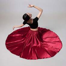 1 szt Burgudnia Panie 95CM Satyna Maks Spódnica midi Długi Sukienki Elastyczny pas Dla Taniec brzucha Przyjęcie księżniczki Cosplay Tańczenie Spódnice