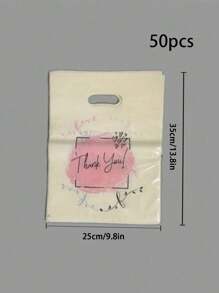 50 túi quà tặng bằng nhựa màu be cảm ơn, túi mua sắm, túi tote đựng quần áo, thiết kế đục lỗ, logo cảm ơn hình trái tim, thích hợp làm quà tặng và đồ trang trí cho lễ Halloween, Giáng sinh, Lễ tạ ơn và Lễ hội thu hoạch, mùa thu - màu kem - Xem 6
