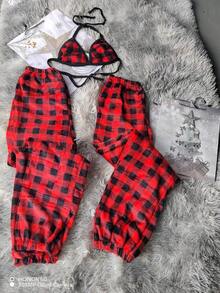 Pijama dúo de 3 piezas teddy unitalla estampados modernos 2 jogger y 1 top - Multicolor - Ver 2