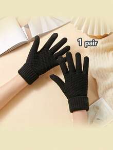 1 Găng Tay Nữ Mùa Đông, Găng Tay Màn Hình Cảm Ứng Dày Và Ấm Áp Để Chạy, Chơi Điện Thoại Thông Minh, Găng Tay Dệt Kim - trắng - Xem 6