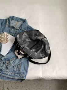 时尚撞色渐变熊头豹纹休闲购物手提包 - 黑與白 - 查看 5