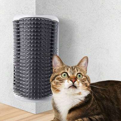 1pc Easy-To-Install Wall Corner Cat Grooming Tool With Massage Comb - Durable PP Self-Grooming Brush For Cats And Small Dogs, Space-Saving Design