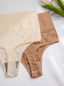 Conjunto de 7 piezas de ropa interior tipo tanga sin costuras para mujer con control de abdomen de cintura alta, corazón bordado y rayas tejidas