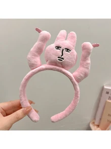 1 Băng đô lông thỏ màu hồng vui nhộn, Phụ kiện tóc kiểu Grab Bangs - Hồng - Xem 3