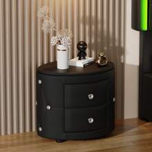Elegant PU Nightstand With 2 Drawers And Crystal Handle,Fully Assembled Except Legs&Handles,Storage Bedside Table - Black/White - 黑色 - 查看 1