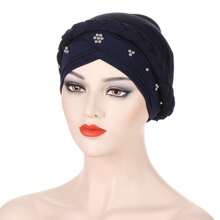 European And American Style Milk Silk Solid Color Studded Braid Bandana Headscarf Cap For Spring And Autumn