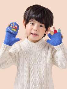 1對兒童冬季手套，保暖男孩防寒幼兒手套，帶翻蓋可愛半指手套，適用於日常穿搭和戶外遊戲，適合2-5歲兒童 - 1Pair - 查看 9