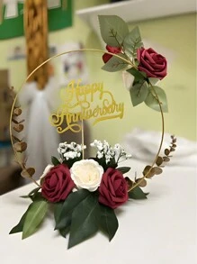 Wooden Base 12-Inch Metal Handmade Flower Wreath Wedding Table Decoration DIY Wreath Scene Decor, Metal Floral Centerpiece Table Decorations Hoop Centerpiece With Stand Gold Centerpieces For Table 15 Wooden Holders 30 Artificial Flowers, Floral Hoop Centerpiece With Candle Lights, Double Floral Hoop Table Centerpieces With Stand And Light, Metal Macrame Gold Wreath Ring For DIY Wedding Party Decor, Metal Floral Hoop Centerpiece With Base For Table, Metal Wreath Ring Decor Set With Wooden Card Hol - Gold - View 3