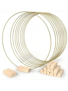 Wooden Base 12-Inch Metal Handmade Flower Wreath Wedding Table Decoration DIY Wreath Scene Decor, Metal Floral Centerpiece Table Decorations Hoop Centerpiece With Stand Gold Centerpieces For Table 15 Wooden Holders 30 Artificial Flowers, Floral Hoop Centerpiece With Candle Lights, Double Floral Hoop Table Centerpieces With Stand And Light, Metal Macrame Gold Wreath Ring For DIY Wedding Party Decor, Metal Floral Hoop Centerpiece With Base For Table, Metal Wreath Ring Decor Set With Wooden Card Hol - Gold - View 4