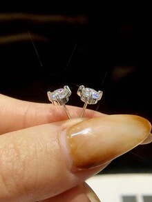 Newsoul 1對0.5克拉精緻鹿形無色莫桑石鑽石訂婚耳環，女性婚禮飾品S925純銀婚禮耳環，承諾新娘飾品 - 銀色 - 查看 5