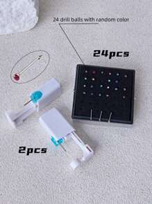 26 buc/1 set Kit de piercing la nas steril, pistol de unică folosință pentru dureri reduse, știft pentru nas încorporat cu culori roz/alb/negru/violet/albastru cer/roșu, 20G (24 bucăți asortate de știfturi pentru nas drepte cu mreană, cu pietre prețioase colorate aleatoriu), potrivite pentru Bărbați, femei și studenți pentru instrumente și accesorii de frumusețe pentru piercing