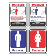 4 Placas Banheiro Feminino Masculino Sinalização Das Regras Educacional orientação