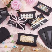 10pcs Creative Candy Gift Box, Kraft Paper Pillow Shaped Window Box, Sweet Treats Packaging - Black - View 4