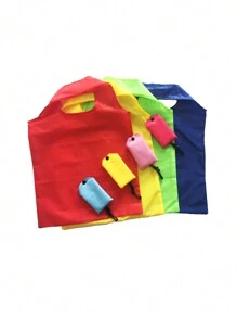 Solid Color Foldable Shopping Bag, Portable Grocery Tote Bags For Supermarket, Reusable Polyester Storage Bags
