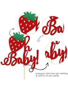 12pcs/Pack Strawberry Cake Decoration Toppers - Red - View 3
