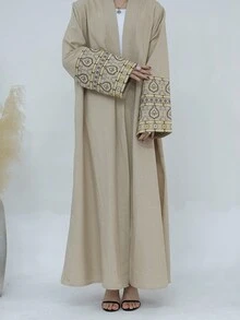 1pc Women's Fashionable Exquisite Totem Embroidered Open Abaya Suitable For Daily Gatherings In Islamic  Style - Abaya - View 3