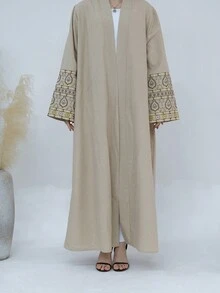 1pc Women's Fashionable Exquisite Totem Embroidered Open Abaya Suitable For Daily Gatherings In Islamic  Style - Abaya - View 4