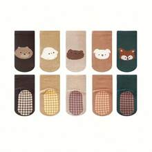 5 双幼儿防滑袜子，柔软卡通儿童袜子，适合男孩和女孩，四季皆宜