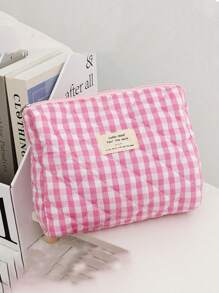 1 件格子女士化妆包旅行拉链化妆包收纳袋可爱格子洗漱包大容量化妆品收纳包旅行化妆品收纳包带手柄多功能收纳包便携式洗漱用品旅行收纳包，手提包，极简主义珠宝收纳包，化妆品拉链收纳包非常适合户外旅行，可爱手提包便携式化妆品刷收纳手拿包带拉链封口适用于小物品收纳化妆品收纳包化妆包 - 粉色 - 查看 14