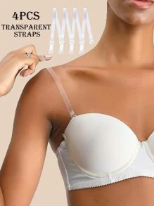 4Pcs Clear Strap Transparent Invisible Bra Strap Shoulder Straps Anti-Slip Sexy Strapless Bra Accessory - Clear - View 1