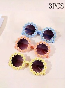 6PCS/3pcs/1PC Daisy Shaped Kids Fashion Eyeglasses For Boys And Girls, Cute Regular Eyeglasses For Babies, Great Regular Eyeglasses For Flower Party - White+Yellow+Pink - View 13